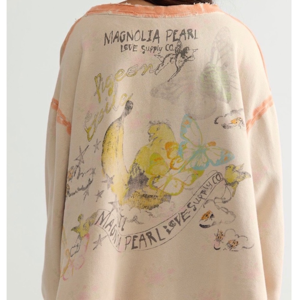 MAGNOLIA PEARL STAR RAINBOW HERMOSA DISTRESSED SWEATSHIRT NWT Butterflies Roses - Picture 6 of 8